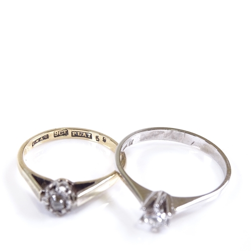 641 - An early 20th century 9ct gold solitaire diamond ring, and another 14ct white gold 0.12ct solitaire ... 