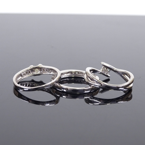 653 - 3 9ct white gold diamond dress rings, sizes L and M, 6.8g total (3)