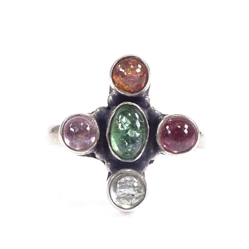 655 - A sterling silver cabochon gem set dress ring, setting height 17.5mm, size O, 3.2g