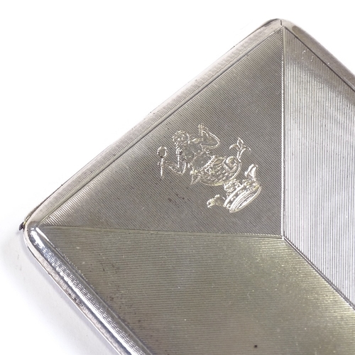 665 - A George V rectangular silver cigarette case, engine turned Czechoslovakian flag decoration with eng... 