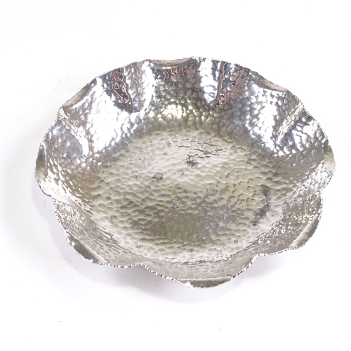 666 - An Elizabeth II Irish silver dish, planished decoration with frilled edge, by Royal Irish Silver Co,... 