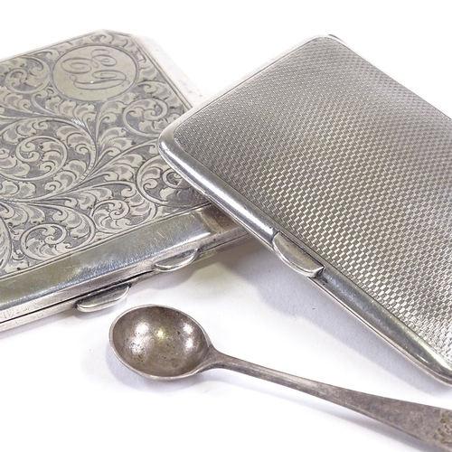 668 - Various silver, comprising 2 cigarette cases and a salt spoon, largest case length 9cm, 6.3oz total ... 