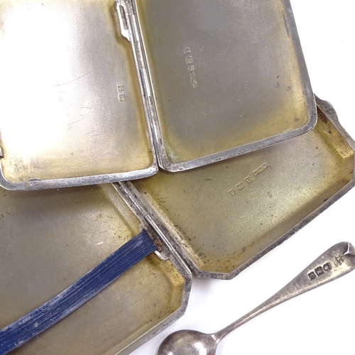 668 - Various silver, comprising 2 cigarette cases and a salt spoon, largest case length 9cm, 6.3oz total ... 