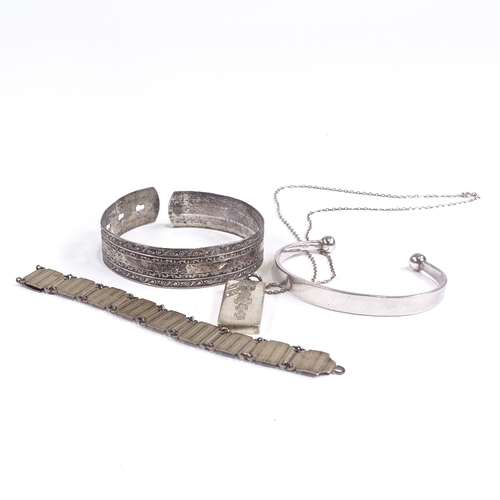 669 - Various silver jewellery, including ingot pendant necklace, torque bangles etc