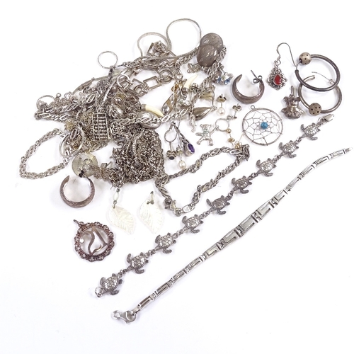 673 - Various silver jewellery, including Greek Key bracelet, turtle bracelet, earrings, pendants etc, 118... 