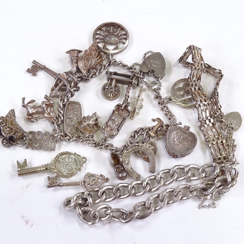 674 - 3 silver charm bracelet and various charms