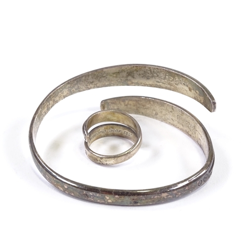 676 - DAVID ANDERSEN - a Vintage Norwegian sterling silver Saga Collection torque bangle and ring, bangle ... 