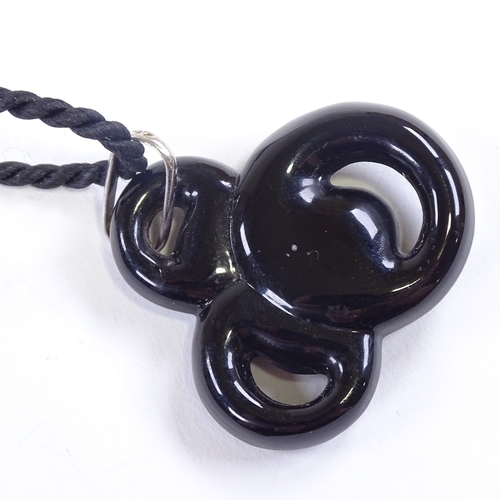 679 - LALIQUE - a modern black moulded crystal glass pendant necklace, on rope twist chain with sterling s... 