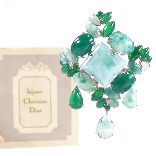 682 - CHRISTIAN DIOR - a Vintage costume jewellery brooch, dated 1962, brooch height 70.1mm, 22.6g, boxed