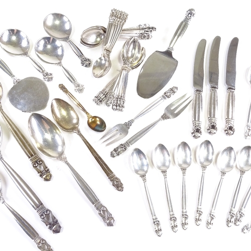 685 - GEORG JENSEN - set of various Vintage Danish stylised sterling silver Kongens pattern cutlery, inclu... 