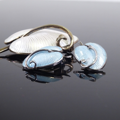 687 - VOLMER BAHNER - a Vintage Danish stylised sterling silver and enamel matching brooch and pair of ear... 