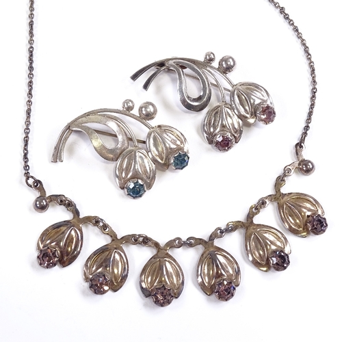 689 - HERMANN SIERSBOL - a set of Vintage Danish stylised silver stone set jewellery, comprising necklace ... 