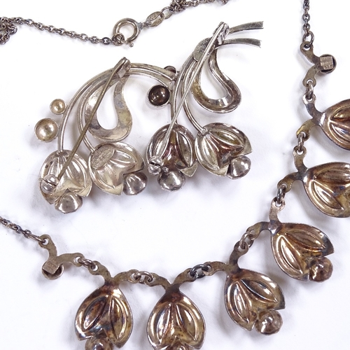 689 - HERMANN SIERSBOL - a set of Vintage Danish stylised silver stone set jewellery, comprising necklace ... 