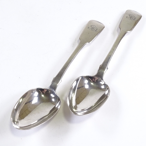 697 - A pair of Victorian silver Fiddle pattern serving spoons, by Robert Williams, hallmarks Exeter 1844,... 