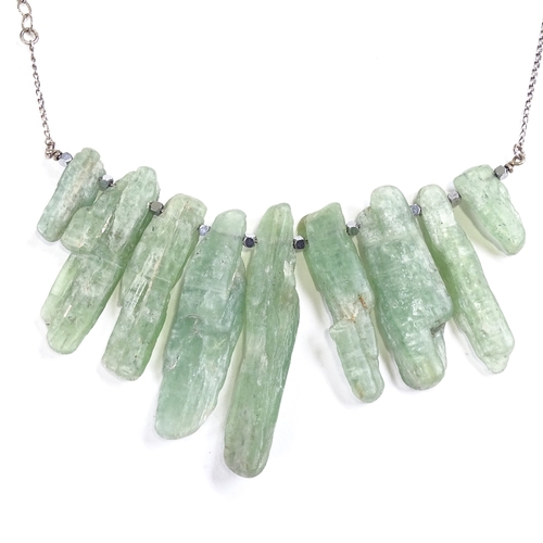 698 - SIMA VAZIRY - a designer graduated green fluorite crystal necklace, on inter-spacing link sterling s... 