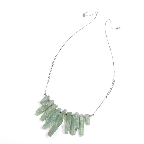 698 - SIMA VAZIRY - a designer graduated green fluorite crystal necklace, on inter-spacing link sterling s... 