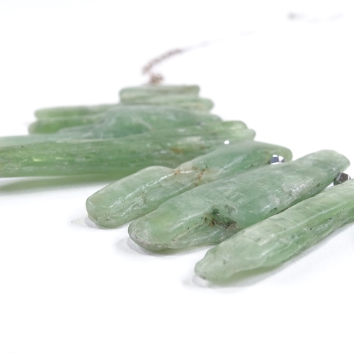 698 - SIMA VAZIRY - a designer graduated green fluorite crystal necklace, on inter-spacing link sterling s... 