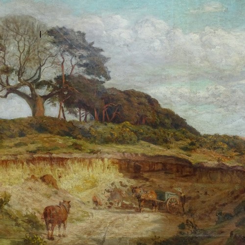 1297 - Large oil on canvas, rural scene of cart on quarry track, 48