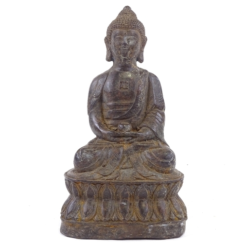 113 - A Chinese patinated bronze seated Buddha, height 18cm