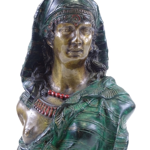 109 - A reproduction painted bronze Classical Egyptian style bust, height 33cm