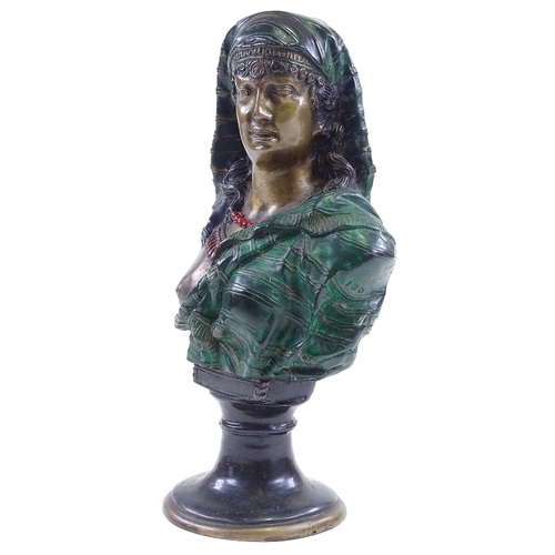 109 - A reproduction painted bronze Classical Egyptian style bust, height 33cm