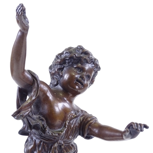 110 - A reproduction patinated bronze bust of a cherub, on marble plinth, height 39cm