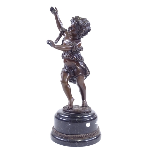 110 - A reproduction patinated bronze bust of a cherub, on marble plinth, height 39cm