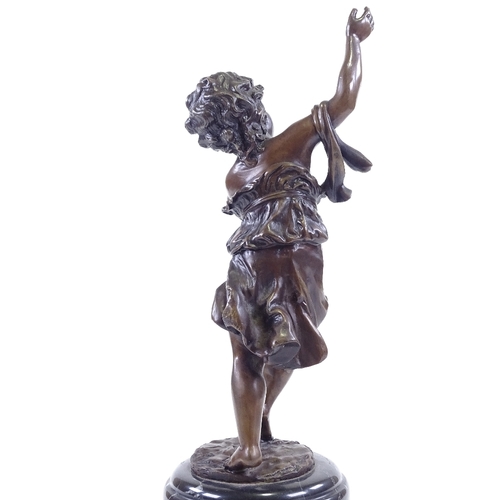 110 - A reproduction patinated bronze bust of a cherub, on marble plinth, height 39cm