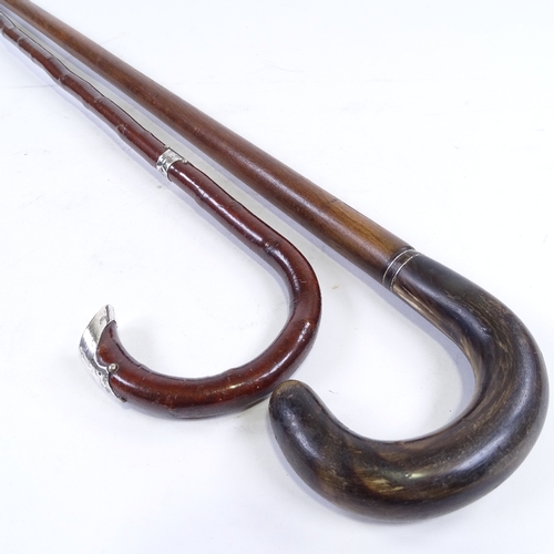 117 - A silver-mounted walking cane, and a horn-handled walking stick (2)