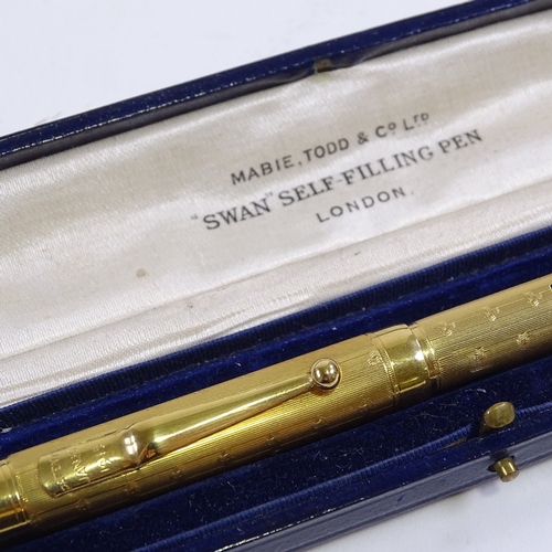 118 - Mabie Todd & Co Ltd Swan self-filling fountain pen, patent Jan 1915, made in the USA, gold plated ca... 