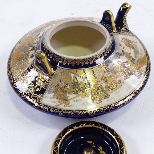 126 - A Japanese Satsuma porcelain teapot, circa 1900, hand painted and gilded panels, seal mark under, di... 