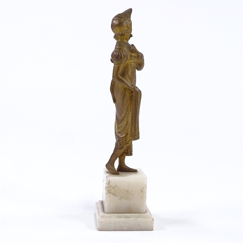 13 - J P MORANTE - gilt-bronze figure of a woman wearing a bonnet and holding a fan, carved ivory face, o... 