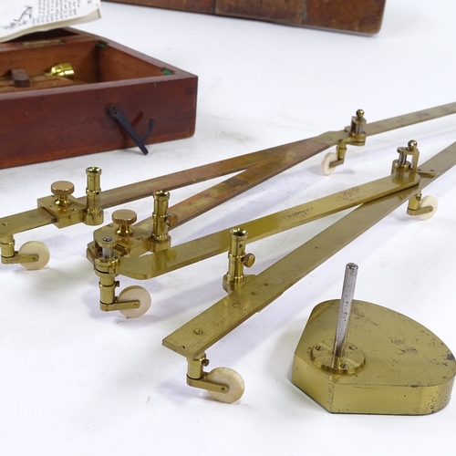 132 - A brass pantograph by J Halden & Co, in original wooden case, case length 55cm, together with a larg... 