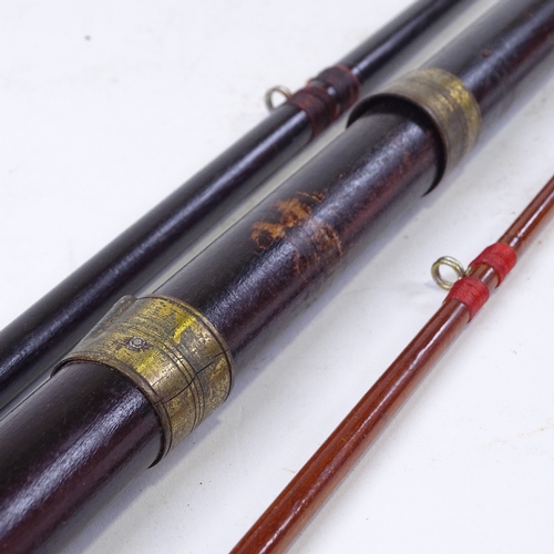 135 - A Victorian brass-mounted wood 3-section fishing rod, canvas carrying case, no maker's marks