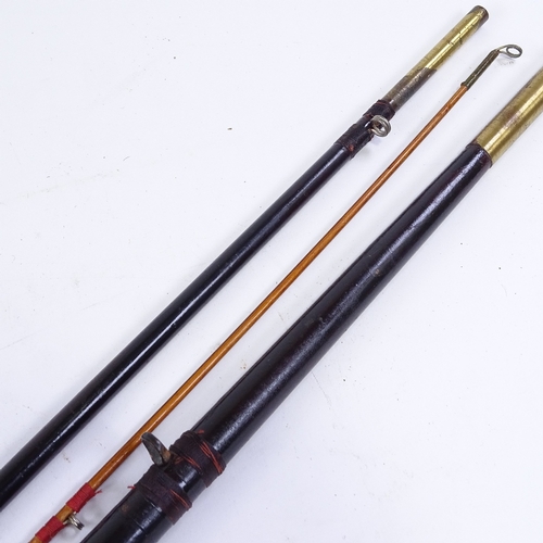 135 - A Victorian brass-mounted wood 3-section fishing rod, canvas carrying case, no maker's marks