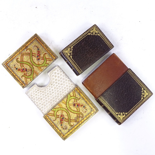 136 - An Indian hand painted and gilded card case, length 9.5cm, and a leather and gilded card case in the... 