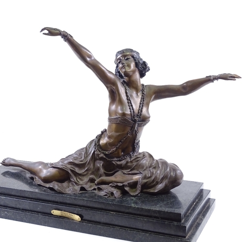 149 - CLAIRE COLINET - patinated bronze sculpture, erotic female dancer, on stepped marble plinth, signed ... 