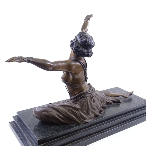 149 - CLAIRE COLINET - patinated bronze sculpture, erotic female dancer, on stepped marble plinth, signed ... 