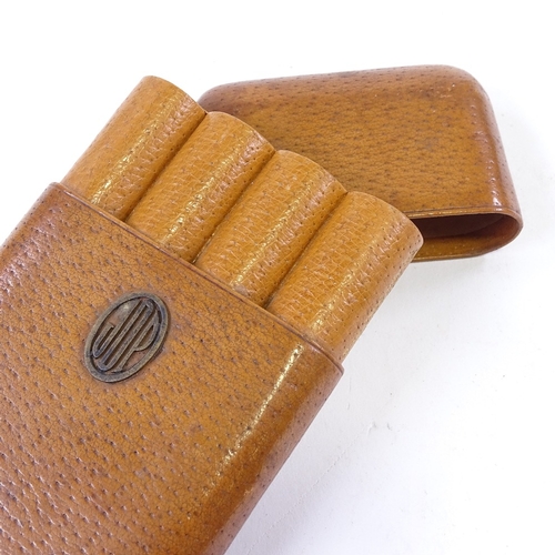 166 - A Vintage leather-covered cigar case, 16cm x 8.5cm