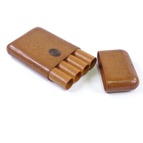 166 - A Vintage leather-covered cigar case, 16cm x 8.5cm