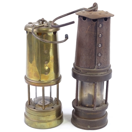 170 - A brass-mounted Vintage miner's lamp, by Patterson Lamps Ltd Gateshead-on-Tyne, together with anothe... 