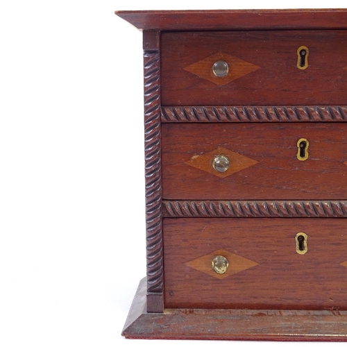 172 - A Victorian stained wood 3-drawer jewel chest, width 23cm, height 20cm