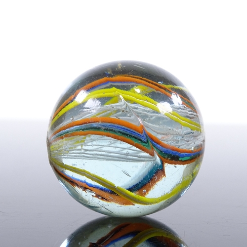 178 - A large handmade multi-colour spiral glass marble, late 19th or early 20th century, diameter 40mm