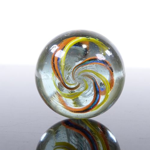 178 - A large handmade multi-colour spiral glass marble, late 19th or early 20th century, diameter 40mm