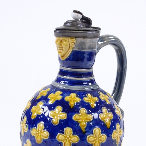 189 - A Victorian Minton lidded ewer with pewter lid, date code for 1873, height 22cm