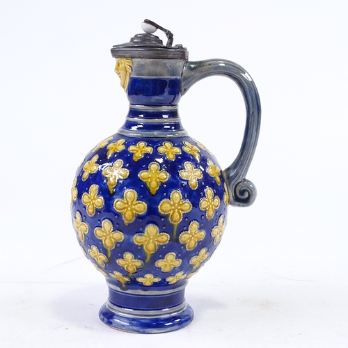 189 - A Victorian Minton lidded ewer with pewter lid, date code for 1873, height 22cm