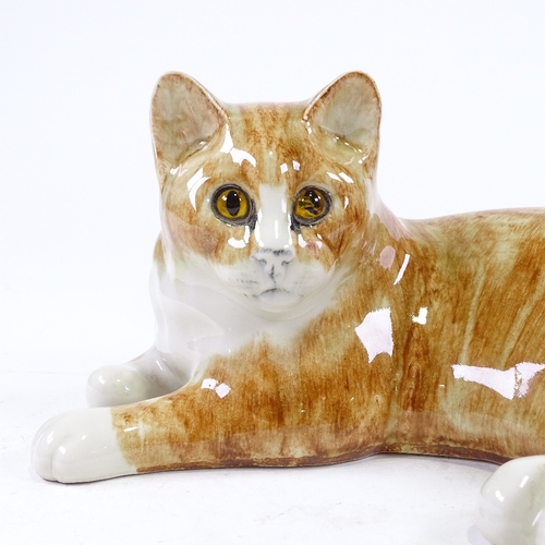 191 - MIKE HINTON (WINSTANLEY) - pottery ginger cat, size 3, length 31cm