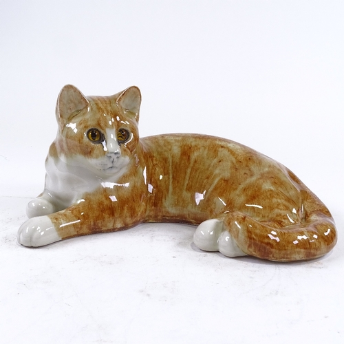 191 - MIKE HINTON (WINSTANLEY) - pottery ginger cat, size 3, length 31cm