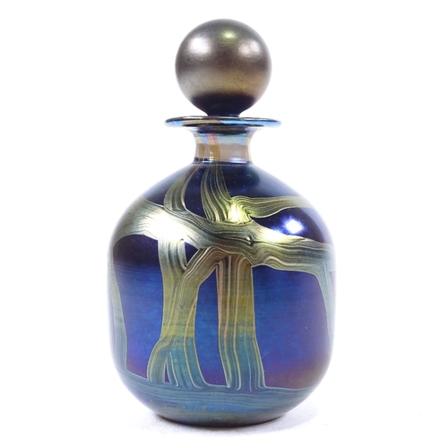 194 - Isle of Wight iridescent glass perfume bottle and stopper, height 12cm