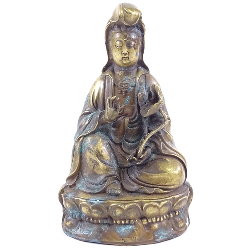 69 - A Chinese polished bronze seated Buddha, height 19cm